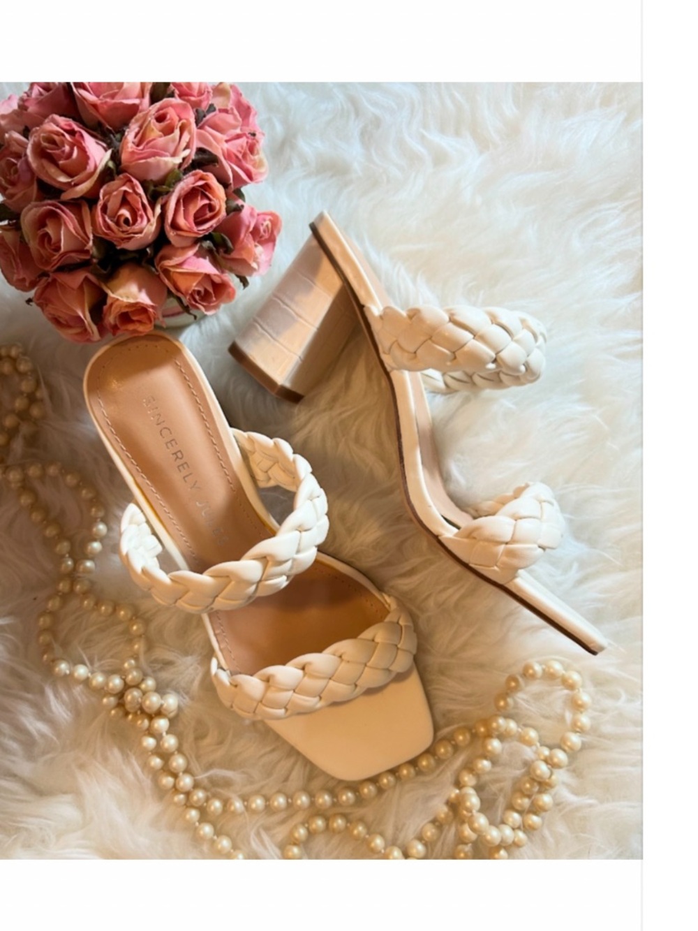 BRAND NEW • SINCERELY JULES • Braided Double-Strap Block Heel Mules in Cream